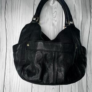 Y2K J.Crew Black Pebbled Soft Leather Slouchy Hobo Shoulder Bag Gold Pockets